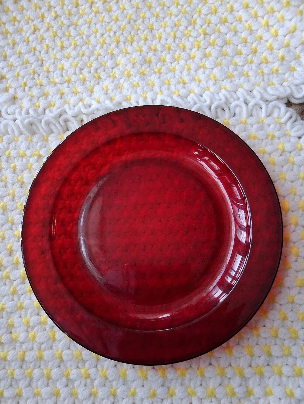 Vintage Set Of 12, Ruby Red Glass  Plate, Elegant Home Dining , Made In France